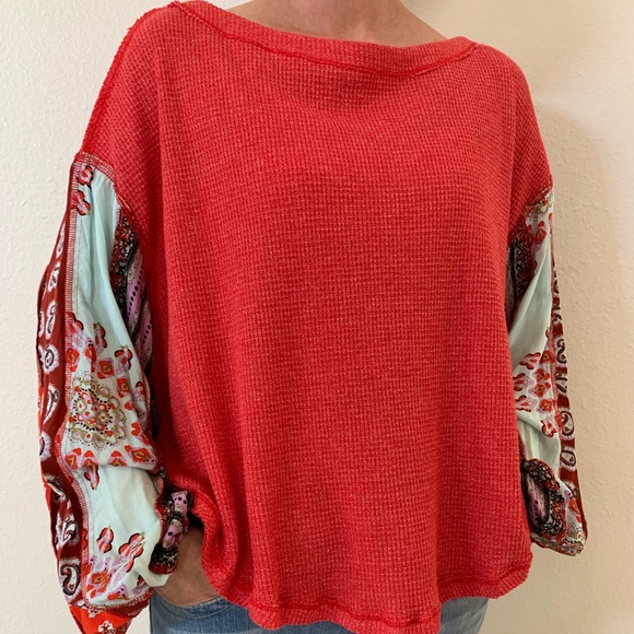 Free People Cherry Red Blossom Shirt - Picture 2 of 7